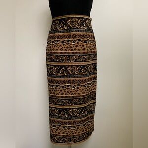 Studio C Skirt-Tan Black Cream Floral Animal Pattern-Polyester Spandex Blend-6R